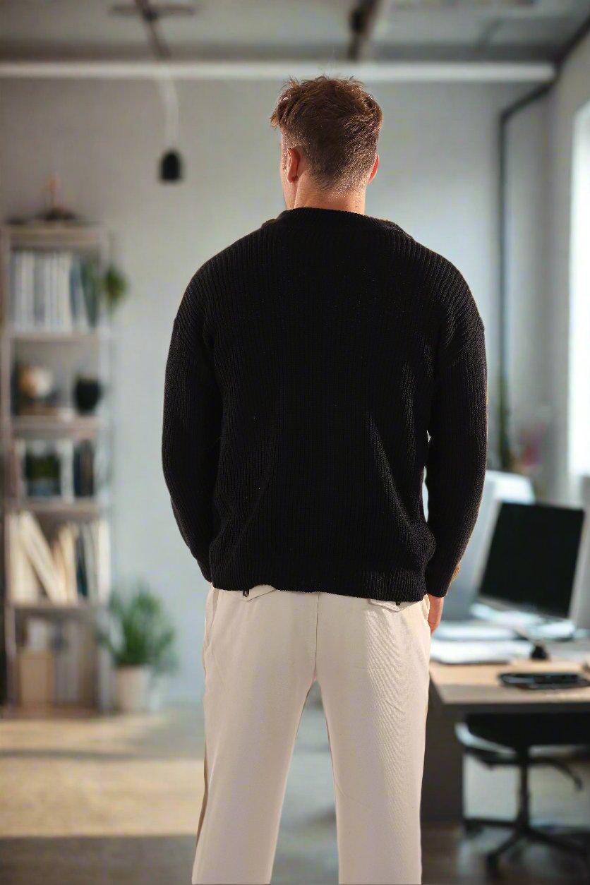 Men's Sweater - Half Zip - High Collar - Ribbed Knit - Comfortable Fit