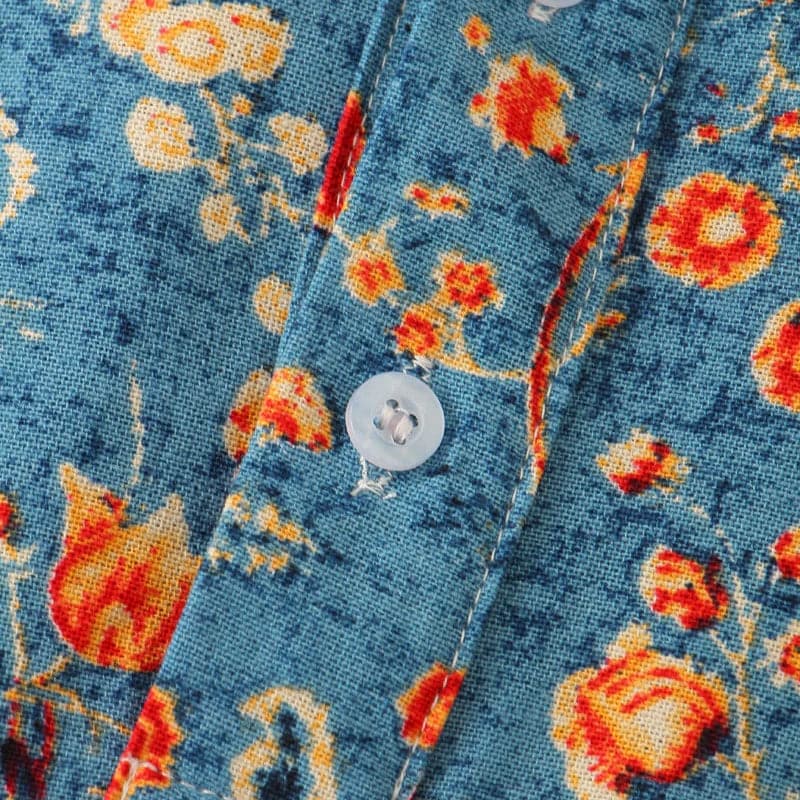 Herreskjorte - Kortermet Button-Up - Blomsterprint - Avslappet Passform - Pustende Stoff