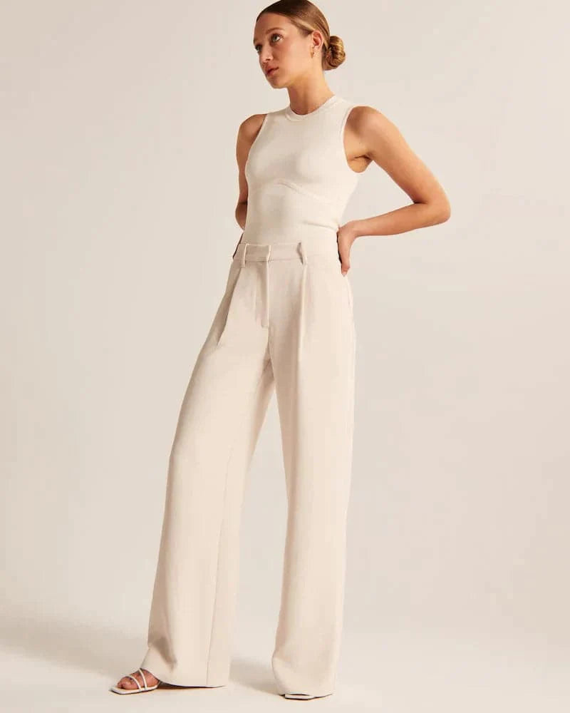 Pants for Women – High Waist – Wide Fit – Full Length – With Belt Loops