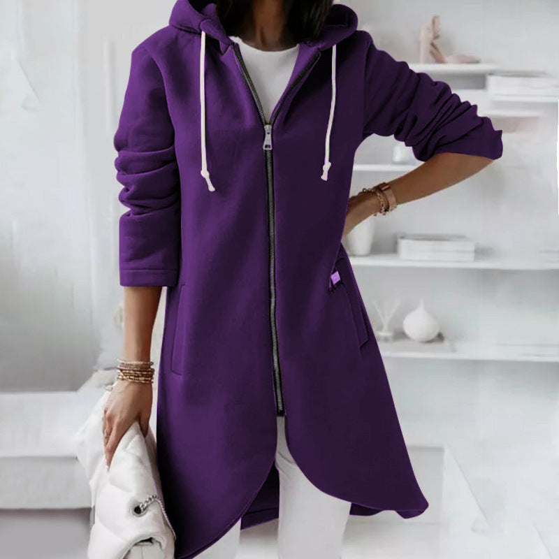 Women's Hoodie – Relaxed Fit – Zipper – Cotton Blend – Mid-Length