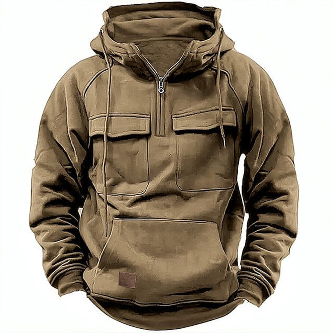 Men's Hoodie – Relaxed Fit – Half Zipper – Cotton Blend – Chest Pockets