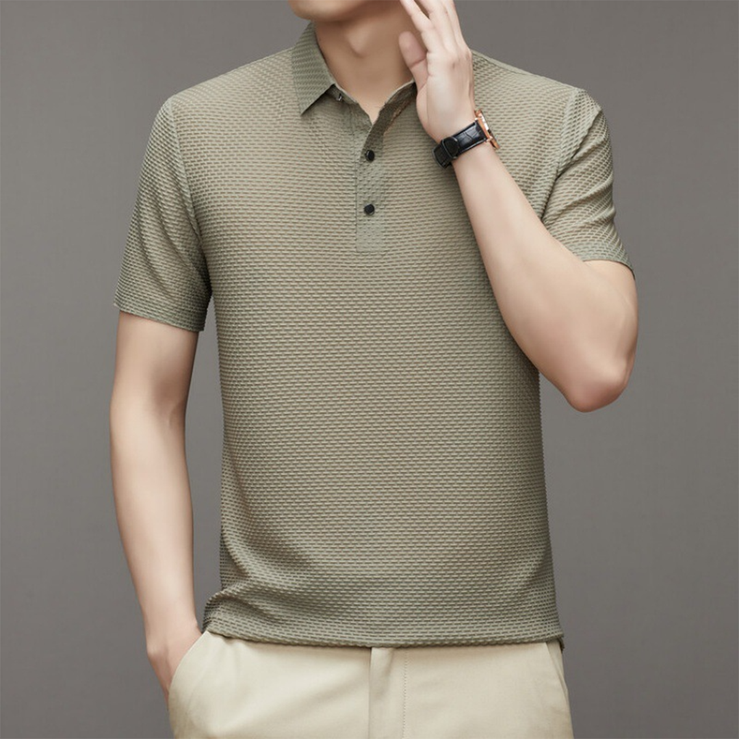 Men's Polo – Textured Fabric – Short Sleeve – Classic Collar – Comfortable Fit