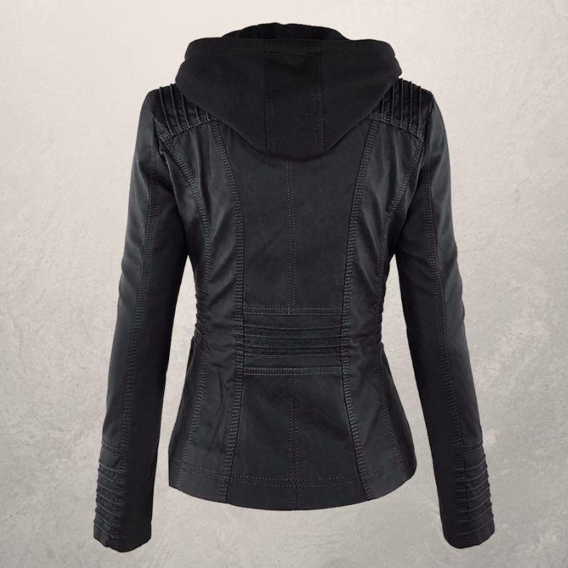 Freya Leather Jacket | Faux Leather Slim Fit Hooded Zip Front Jacket