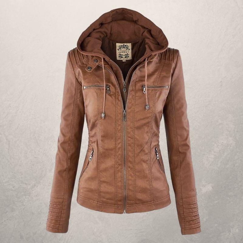 Freya Leather Jacket | Faux Leather Slim Fit Hooded Zip Front Jacket