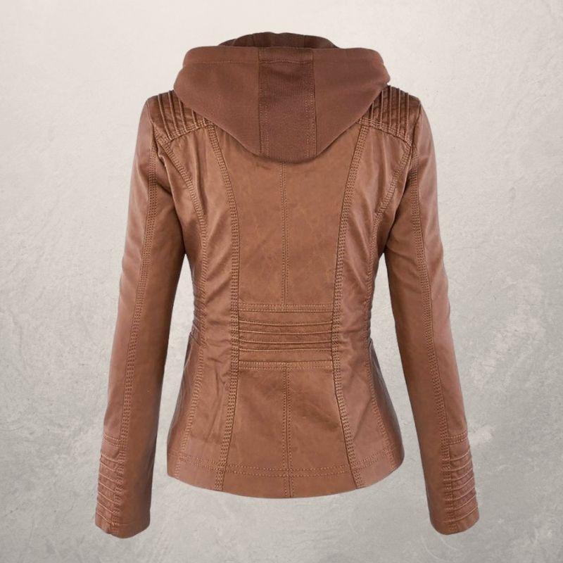 Freya Leather Jacket | Faux Leather Slim Fit Hooded Zip Front Jacket