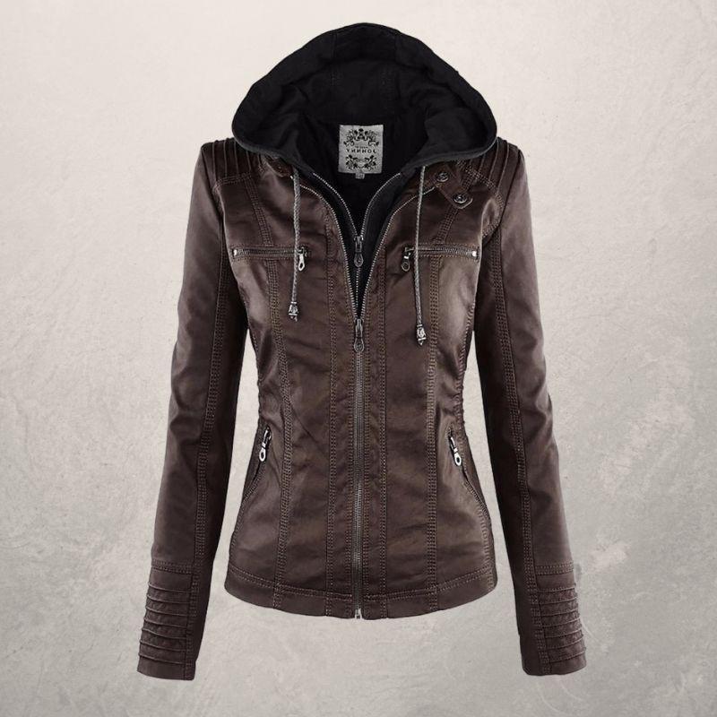 Freya Leather Jacket | Faux Leather Slim Fit Hooded Zip Front Jacket