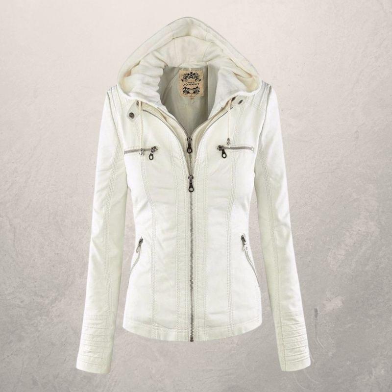 Freya Leather Jacket | Faux Leather Slim Fit Hooded Zip Front Jacket