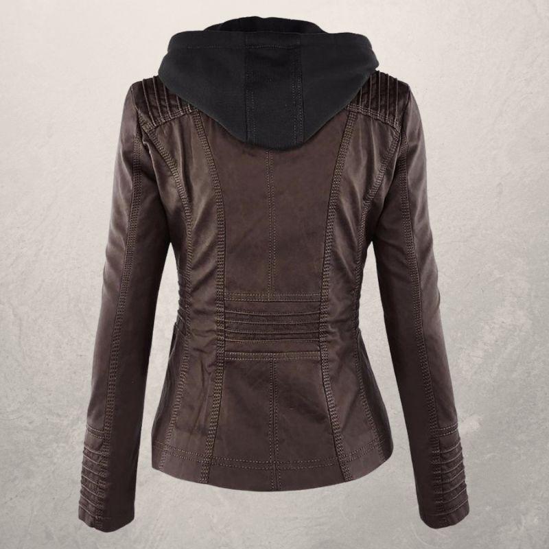 Freya Leather Jacket | Faux Leather Slim Fit Hooded Zip Front Jacket