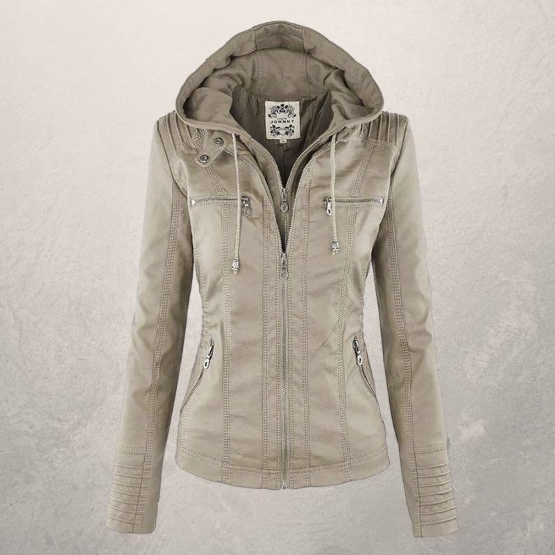 Freya Leather Jacket | Faux Leather Slim Fit Hooded Zip Front Jacket