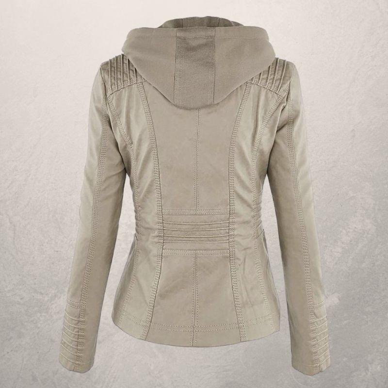 Freya Leather Jacket | Faux Leather Slim Fit Hooded Zip Front Jacket