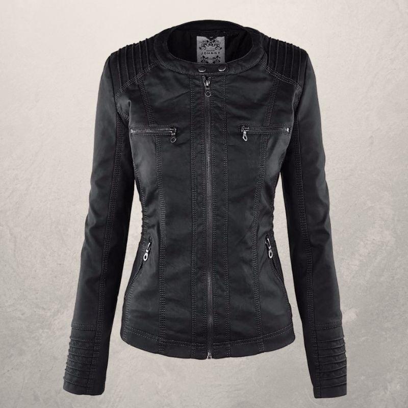 Freya Leather Jacket | Faux Leather Slim Fit Hooded Zip Front Jacket
