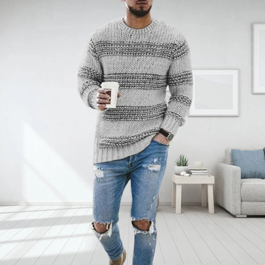 Men's Sweater – Wool Knit – Relaxed Fit – Norwegian Pattern – Round Neck