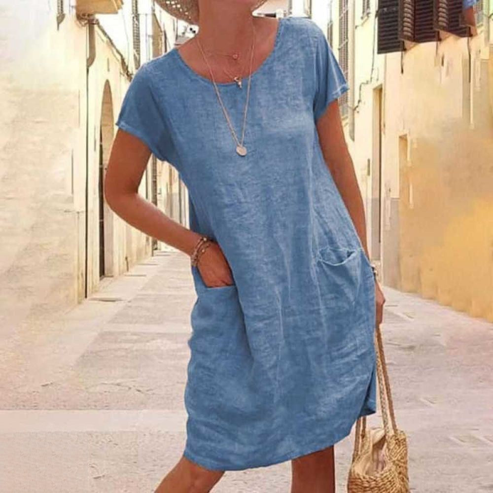 Dress for Women – Relaxed Fit – Natural Fibers – Short Sleeve – Knee-Length Everyday Style