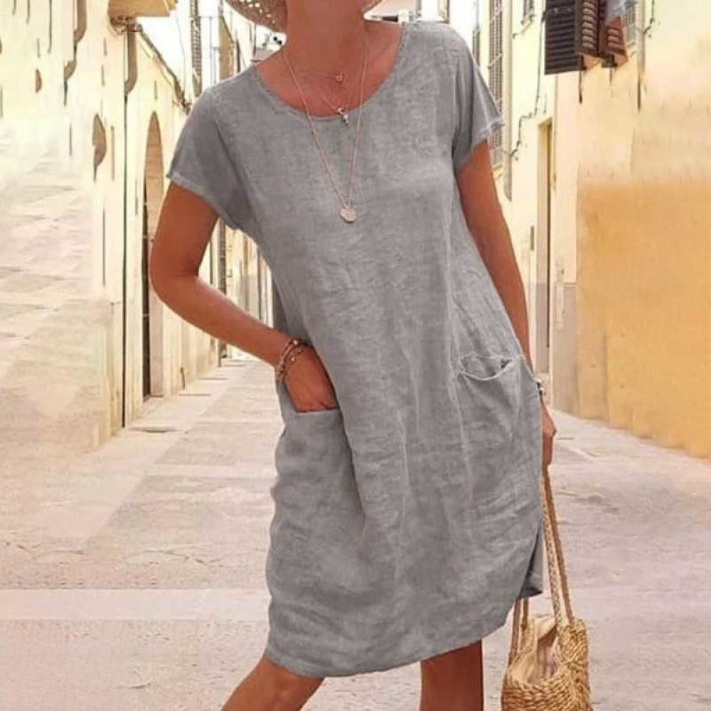 Dress for Women – Relaxed Fit – Natural Fibers – Short Sleeve – Knee-Length Everyday Style