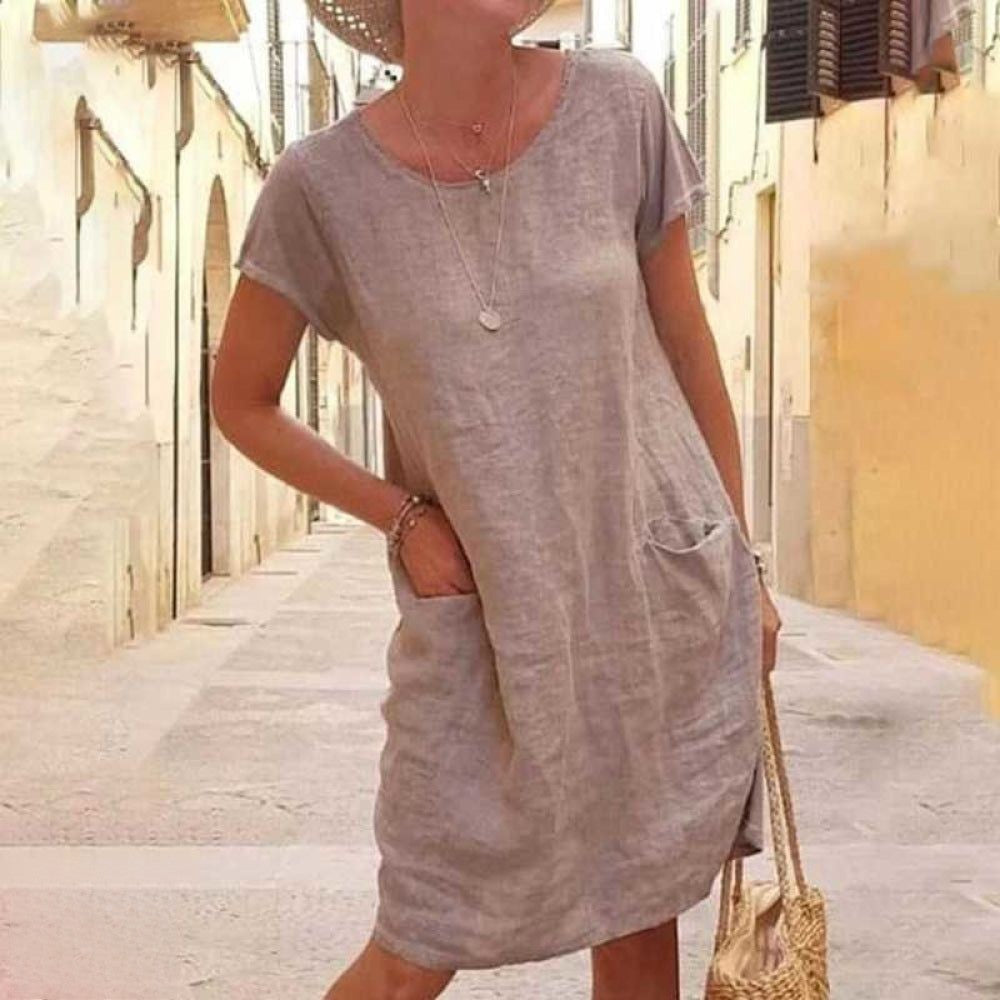 Dress for Women – Relaxed Fit – Natural Fibers – Short Sleeve – Knee-Length Everyday Style