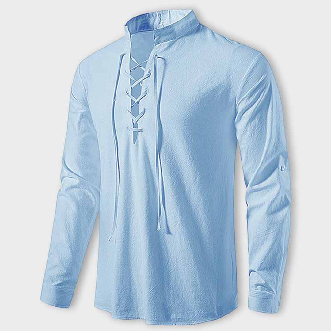 Men's Shirt – Long Sleeve with Lace Details – Mandarin Collar – Relaxed Fit