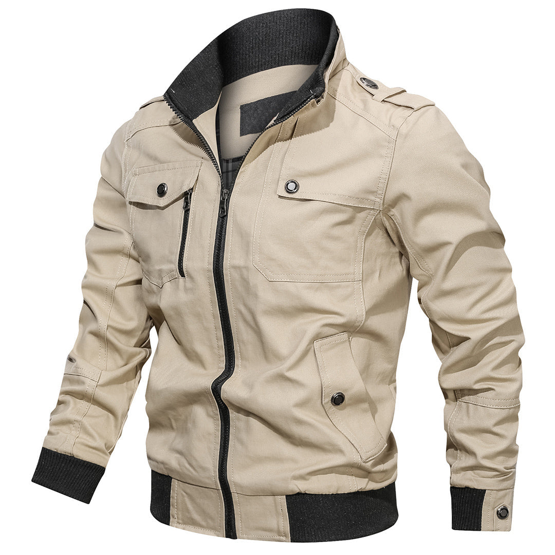 Men's Bomber Jacket – Regular Fit – Bomber Design with Ribbed Edges and Epaulettes – Multiple Pockets