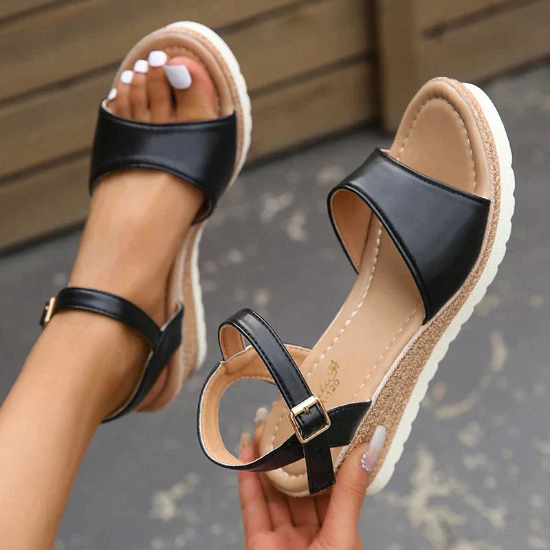 Women's Wedge Sandals – Open Toe – Adjustable Ankle Strap – Supportive Fit