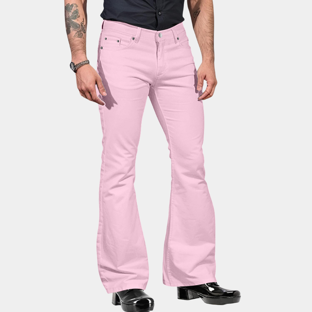 Men's Flared Trousers – High Waist – Tailored Fit – Cotton Blend – Retro Style