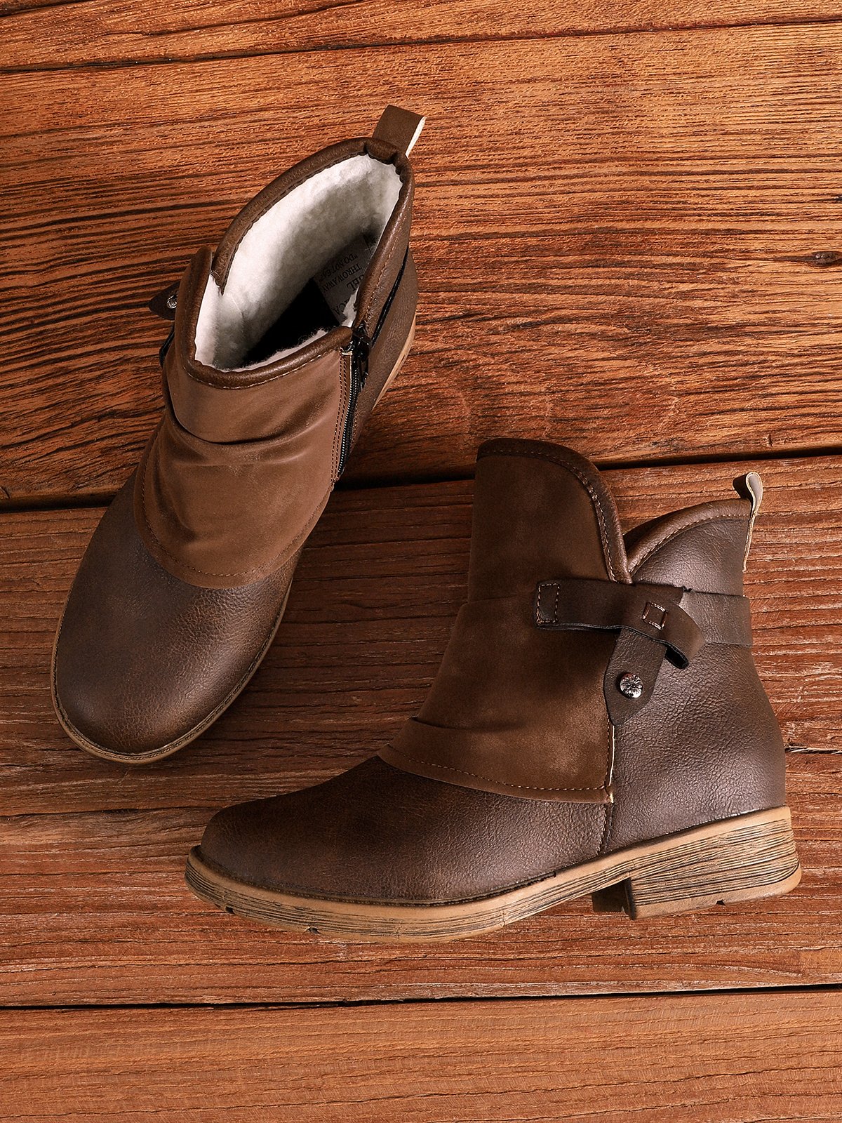 Women's Ankle Boots – Leather and Suede – Low Heel – Decorative Straps and Studs