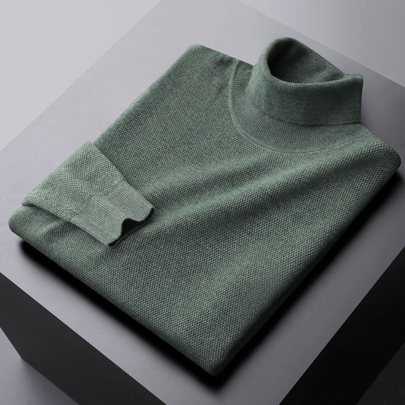 Men's Sweater with High Neck – Wool Knit – Regular Fit – Ribbed Edge and Cuffs