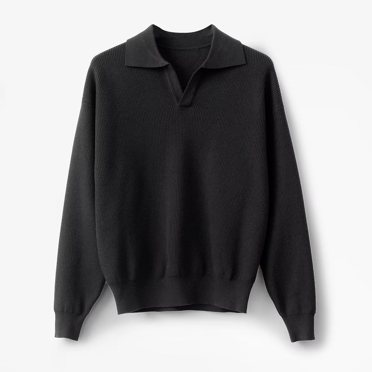 Men's Sweater – Polo Collar – Relaxed Fit – Knitted Wool – Long Sleeves Ribbed Edges