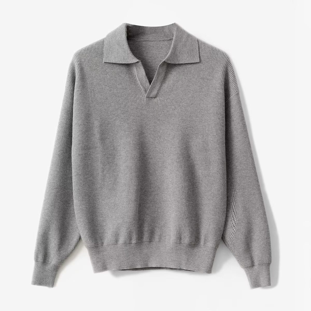 Men's Sweater – Polo Collar – Relaxed Fit – Knitted Wool – Long Sleeves Ribbed Edges