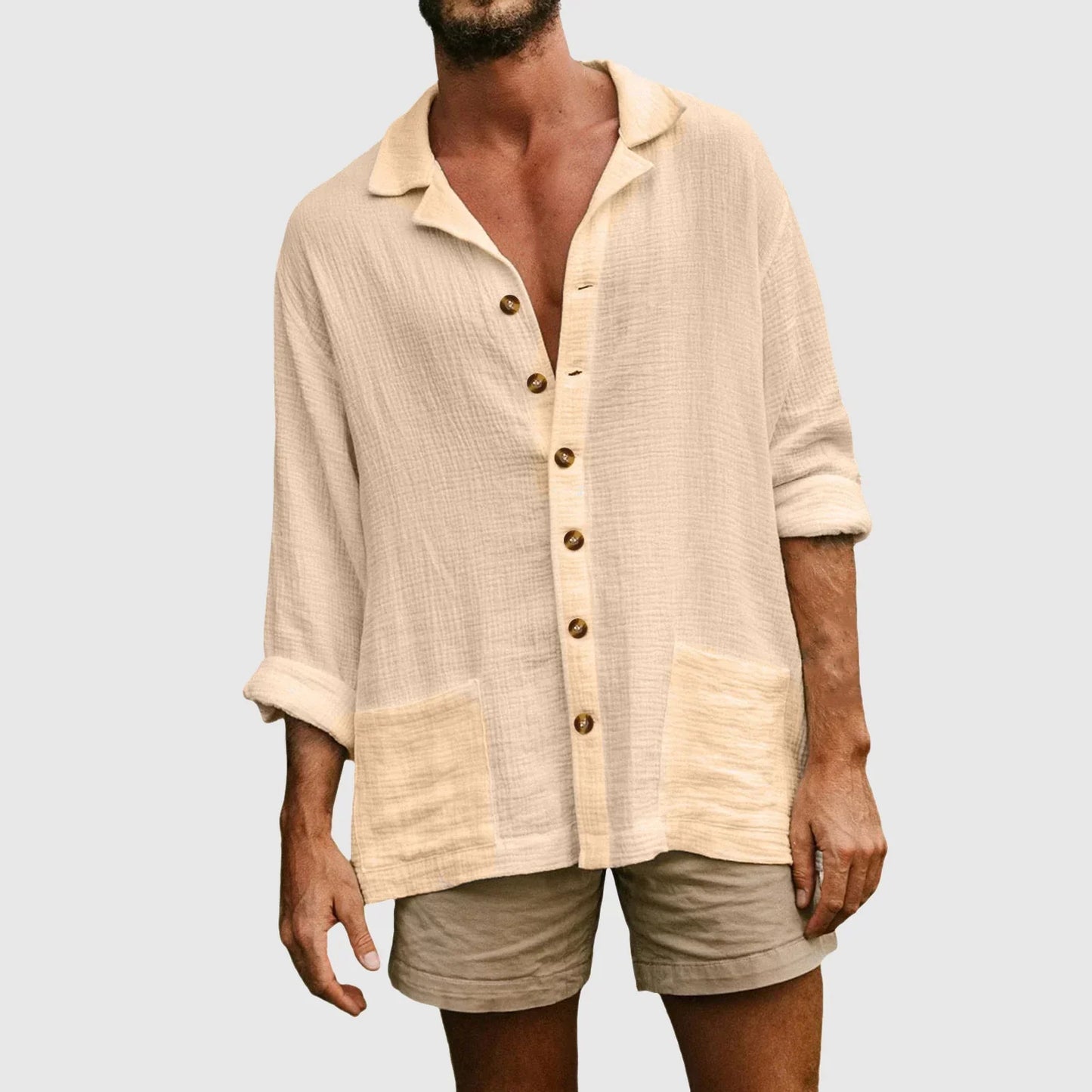 Men's Shirt – Natural Fibers – Relaxed Fit – Long-Sleeved with Chest Pockets