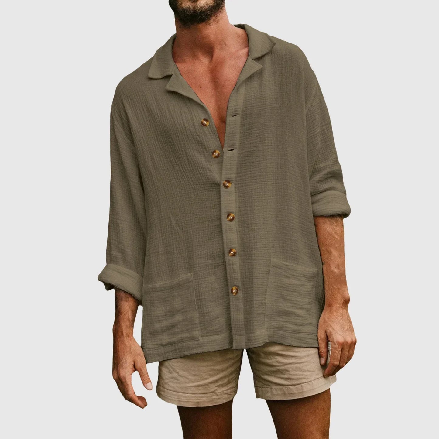 Men's Shirt – Natural Fibers – Relaxed Fit – Long-Sleeved with Chest Pockets