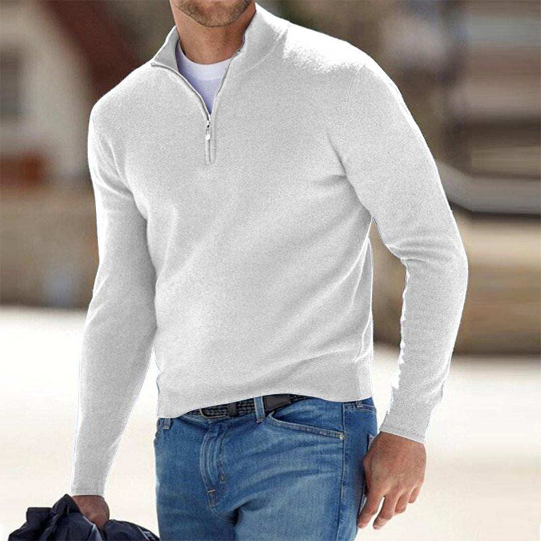 Men's Sweater – Slim Fit – Lightweight Cotton Blend – Half Zipper – Relaxed Style