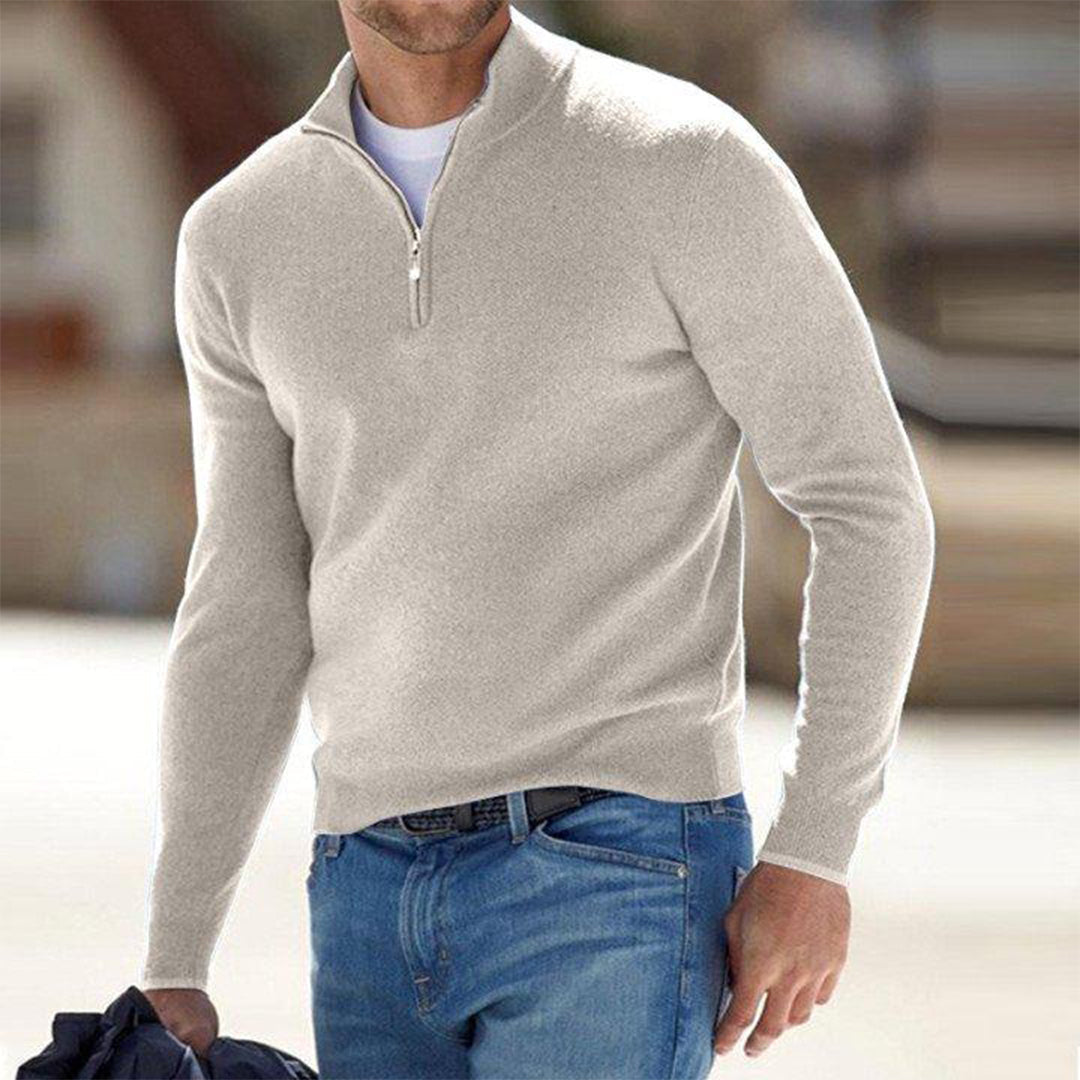 Men's Sweater – Slim Fit – Lightweight Cotton Blend – Half Zipper – Relaxed Style