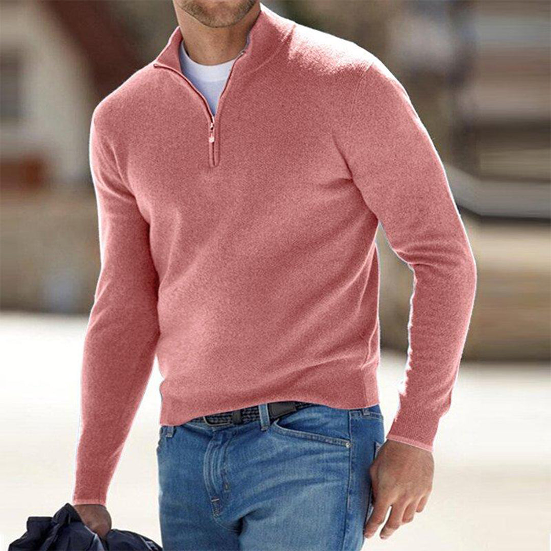 Men's Sweater – Slim Fit – Lightweight Cotton Blend – Half Zipper – Relaxed Style
