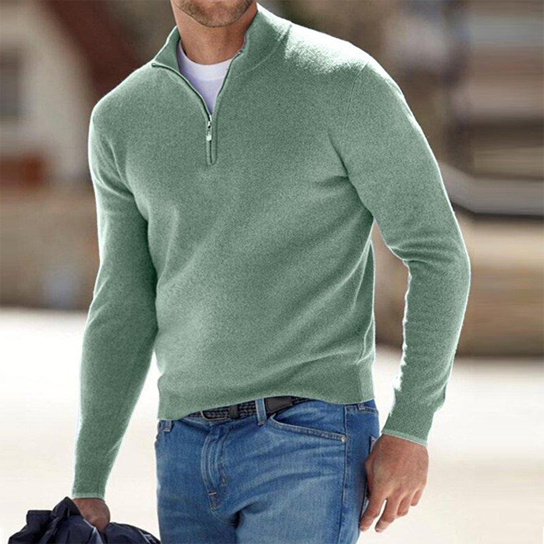 Men's Sweater – Slim Fit – Lightweight Cotton Blend – Half Zipper – Relaxed Style