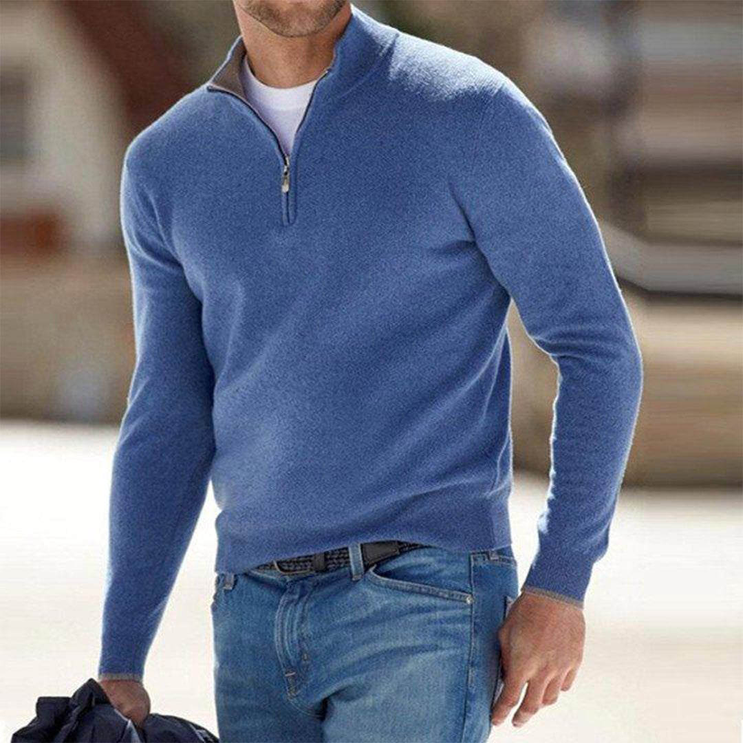 Men's Sweater – Slim Fit – Lightweight Cotton Blend – Half Zipper – Relaxed Style