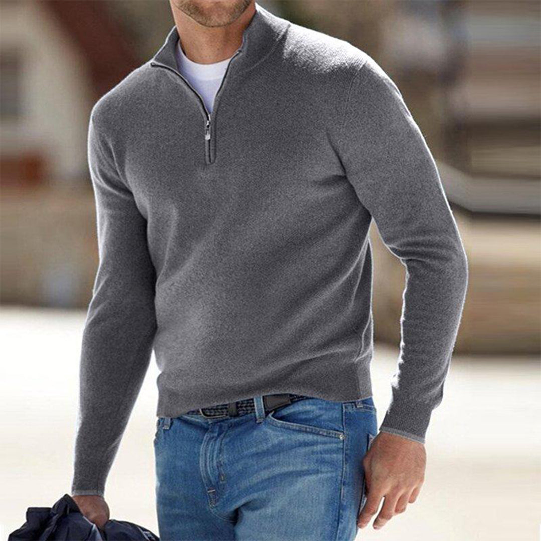Men's Sweater – Slim Fit – Lightweight Cotton Blend – Half Zipper – Relaxed Style
