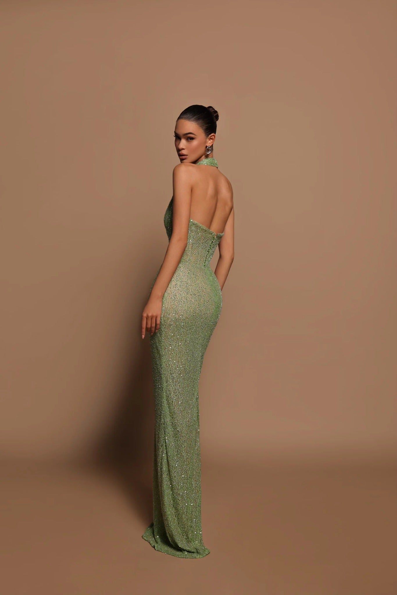 Dress for Women – Slim Fit – Halterneck – Open Back – Glittering Decorative Details