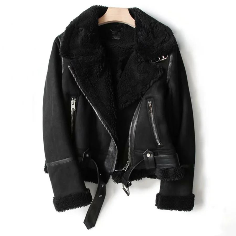 Elegant semsket skinnjakke med ultra-fint Sherpa-fôr for kvinner