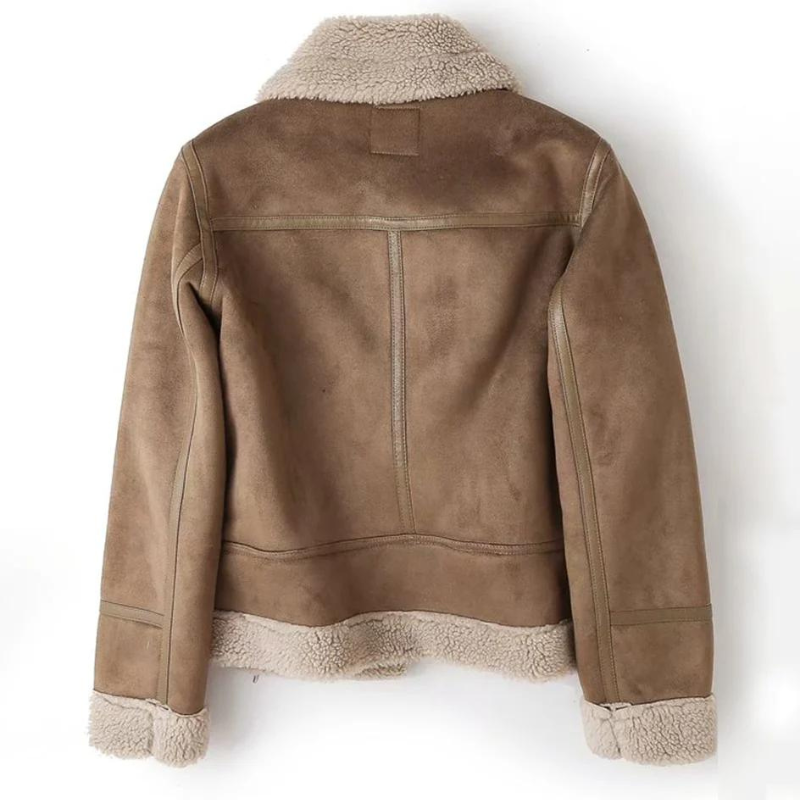 Elegant semsket skinnjakke med ultra-fint Sherpa-fôr for kvinner
