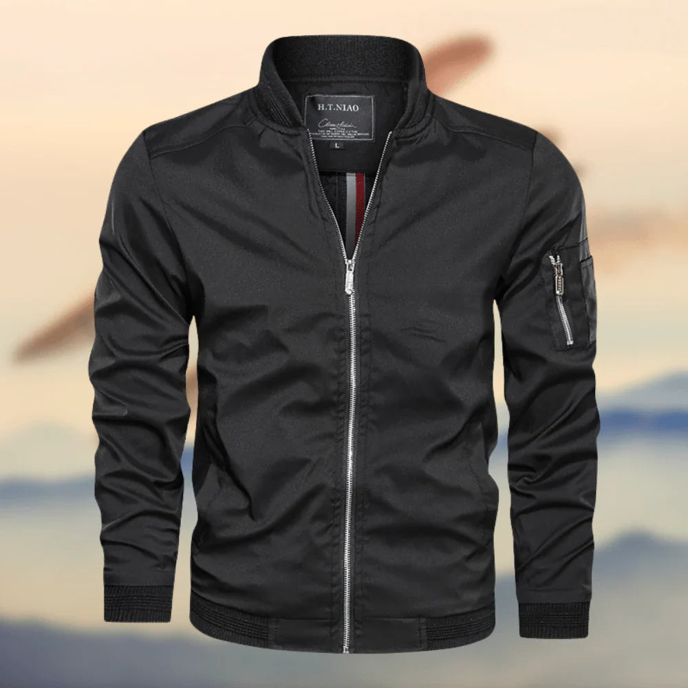 Men's Bomber Jacket – Regular Fit – Zipper Closure – Ribbed Collar and Cuffs – Sleeve Pocket