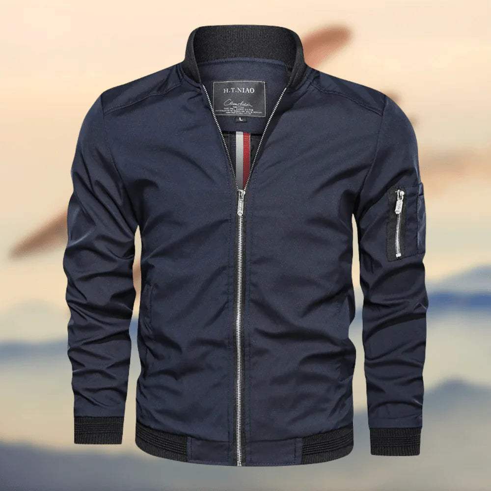 Men's Bomber Jacket – Regular Fit – Zipper Closure – Ribbed Collar and Cuffs – Sleeve Pocket