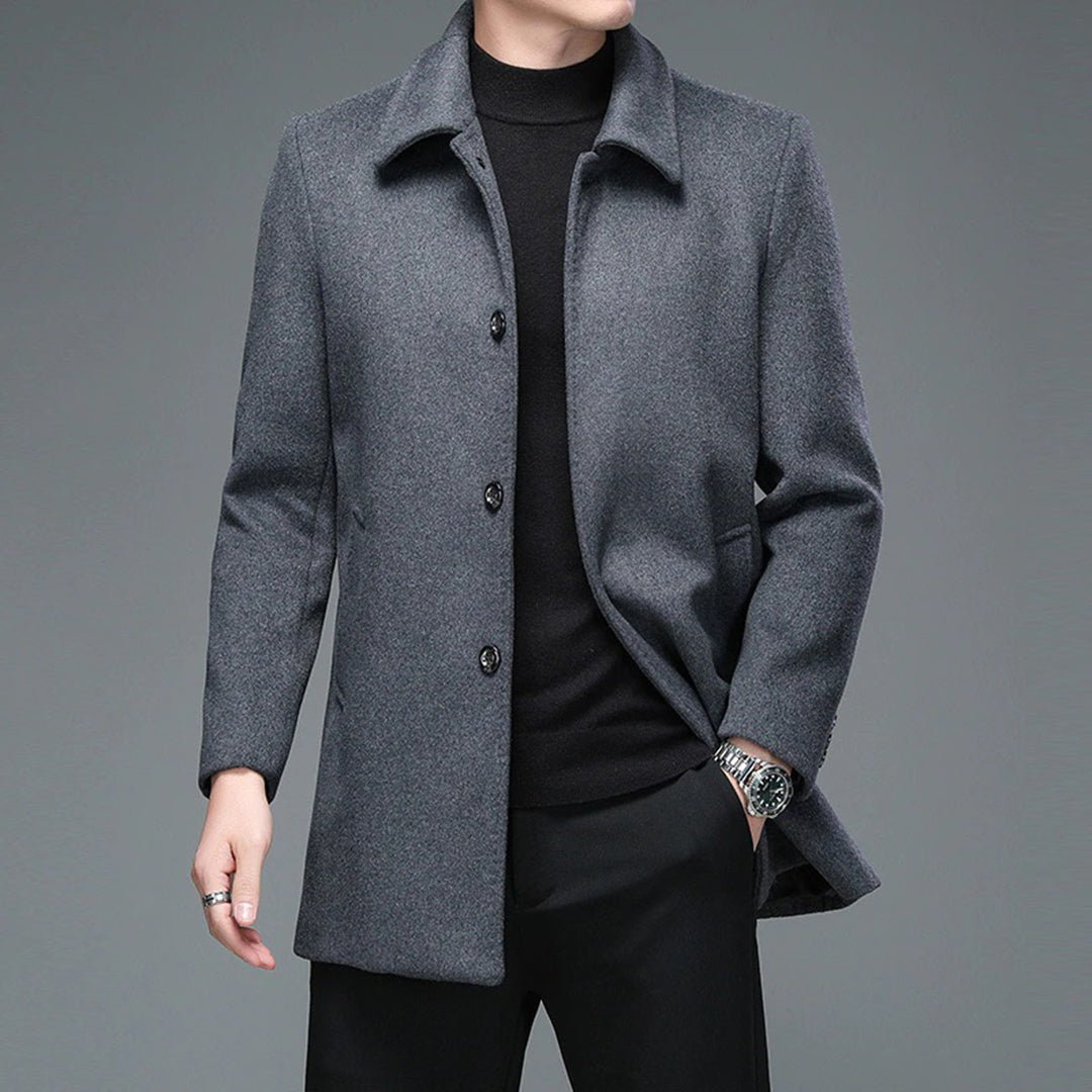 Men's Coat – Wool Blend – Tailored Slim Fit – Single-Breasted Formal Overcoat