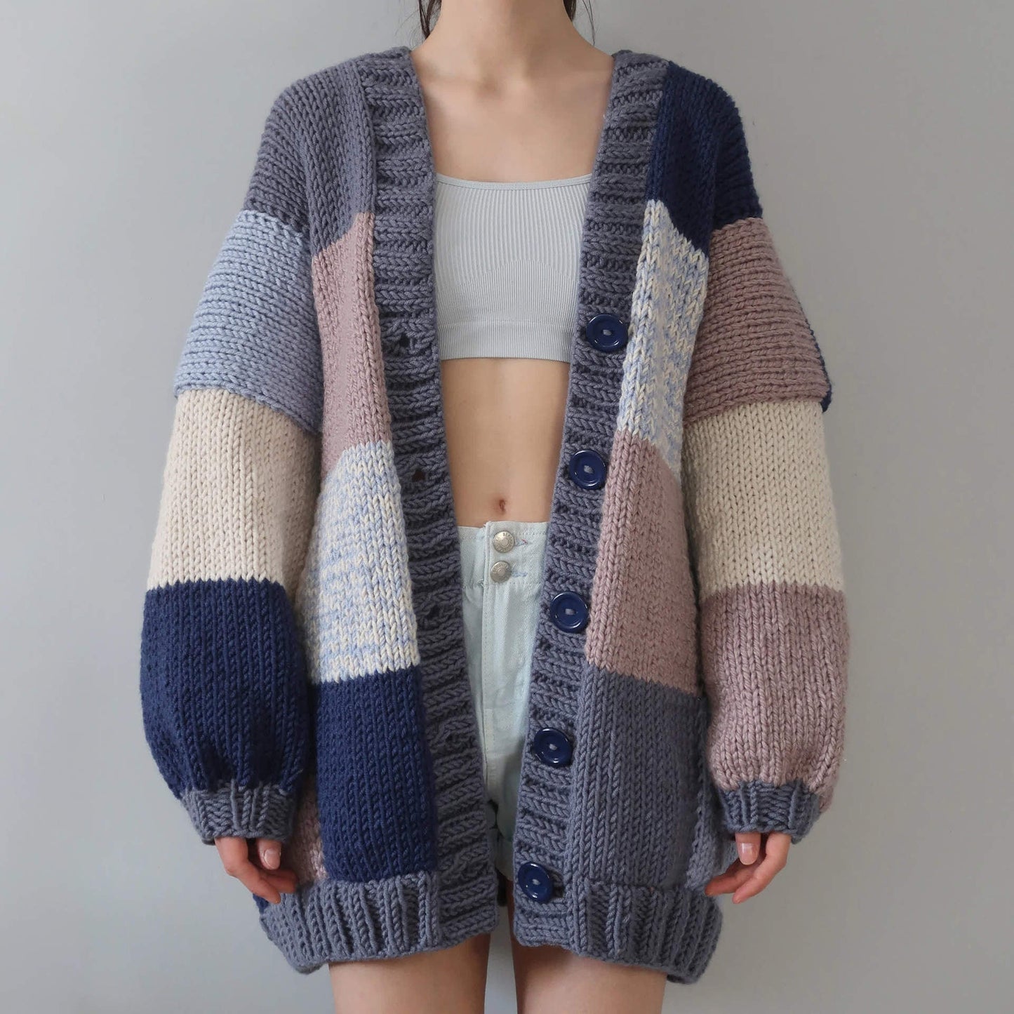 Alessandra Oversized Cardigan | Color Block V-Neck Cardigan
