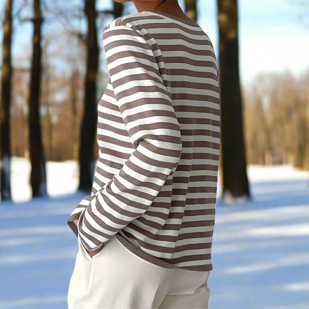 Ivy Cotton Top | Horizontal Stripe Long Sleeve Top