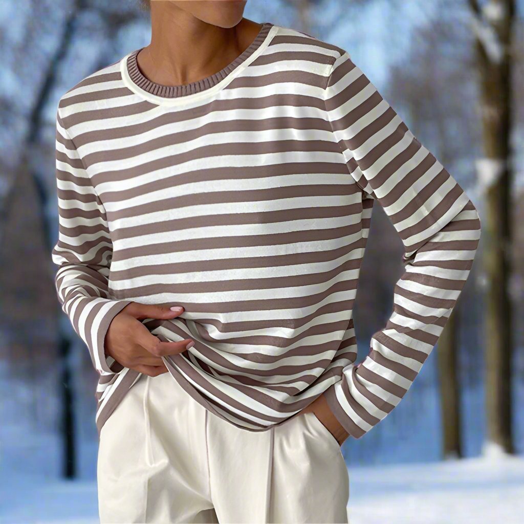Ivy Cotton Top | Horizontal Stripe Long Sleeve Top