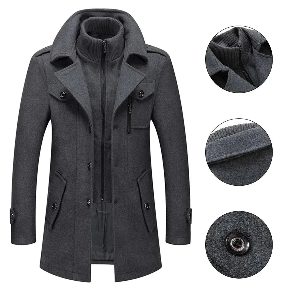 Men's Peacoat - Double-Breasted Wool Blend - Tailored Fit - Notch Lapel