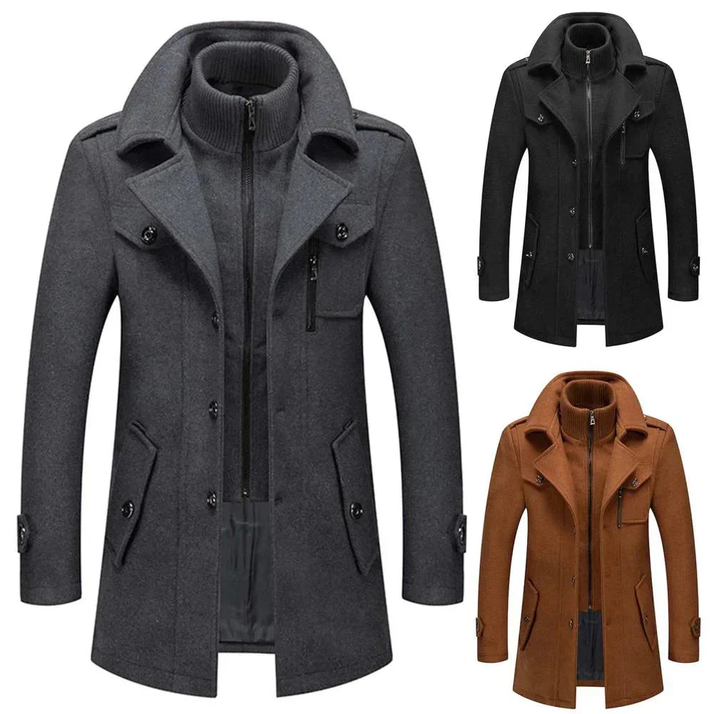 Men's Peacoat - Double-Breasted Wool Blend - Tailored Fit - Notch Lapel