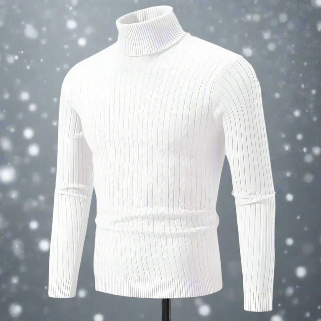 Men's Sweater – High Neck Cable Knit – Slim Fit – Soft and Warm – Long Sleeve