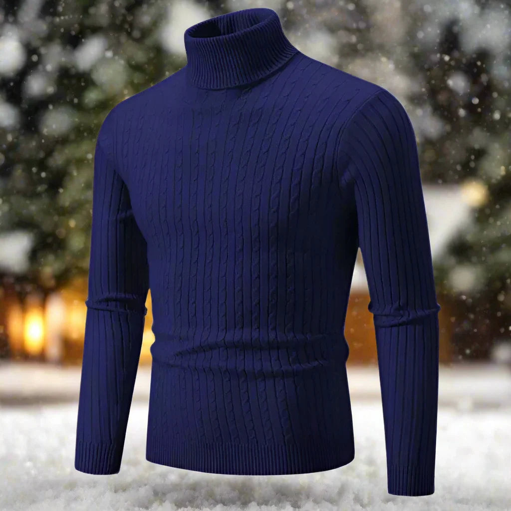 Men's Sweater – High Neck Cable Knit – Slim Fit – Soft and Warm – Long Sleeve