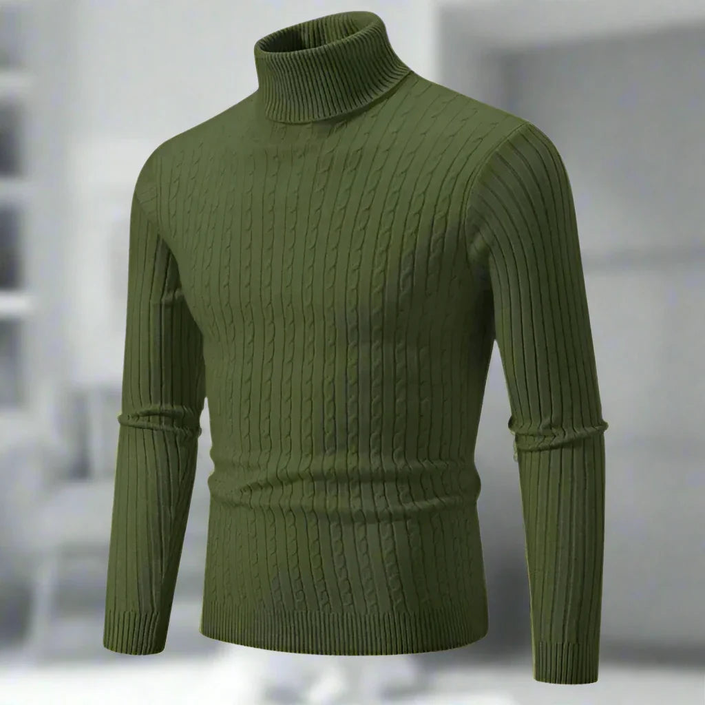 Men's Sweater – High Neck Cable Knit – Slim Fit – Soft and Warm – Long Sleeve