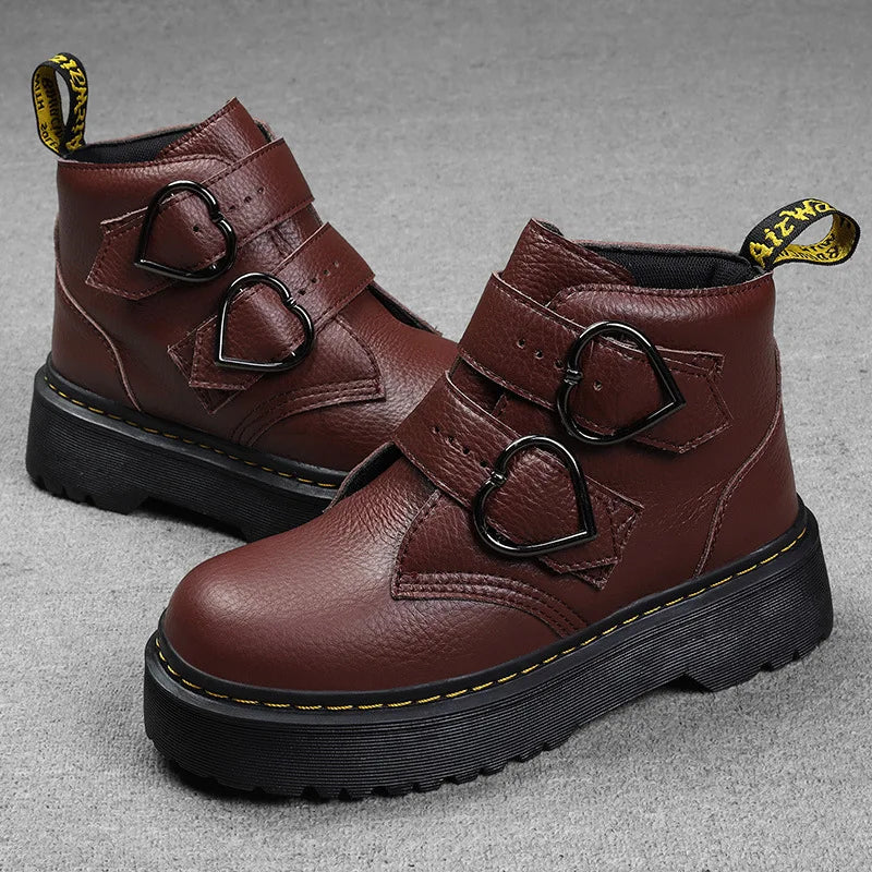 Women's Ankle Boots – Chunky Sole – Structured Fit – Heart-Shaped Buckle
